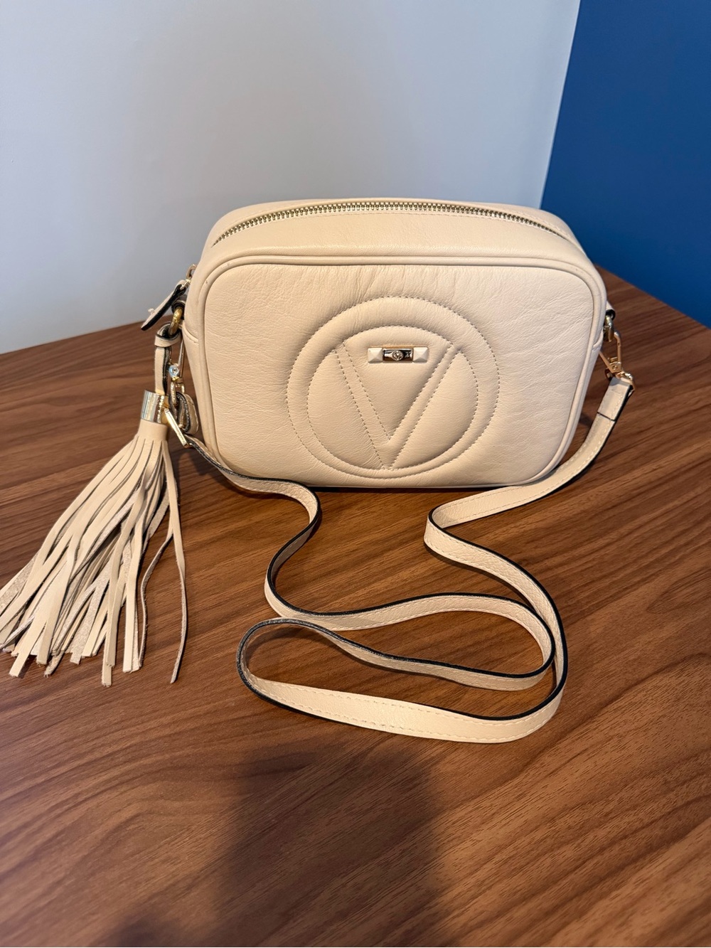 Valentino White Leather Crossbody Bag with Tassel